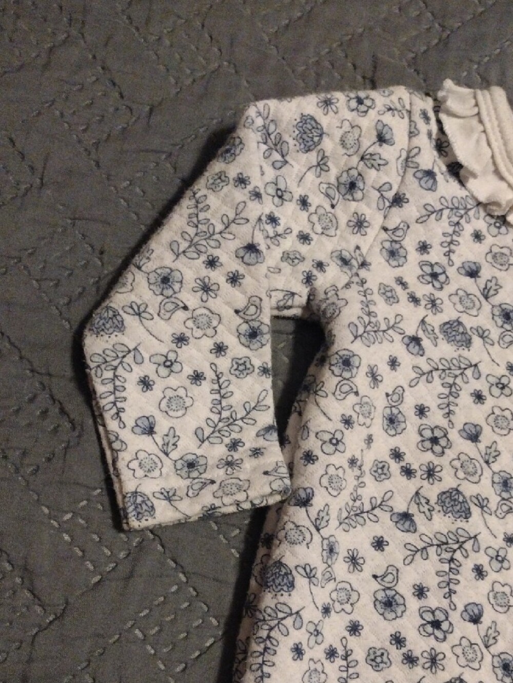 Laura Ashley Cream Footed One-Piece with Light Blue Floral Print - Picture 4 of 9